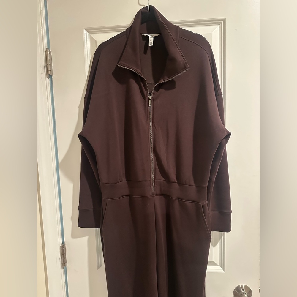 Spanx air essentials wide-leg long sleeve jumpsuit in truffle (brown)